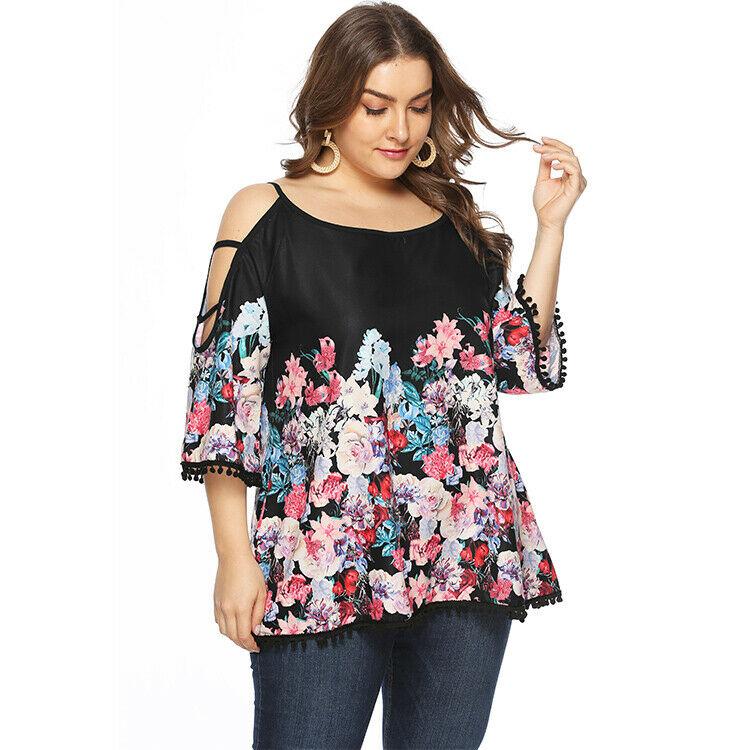 Floral Print Casual Blouse Plus Size T-Shirt-STYLEGOING
