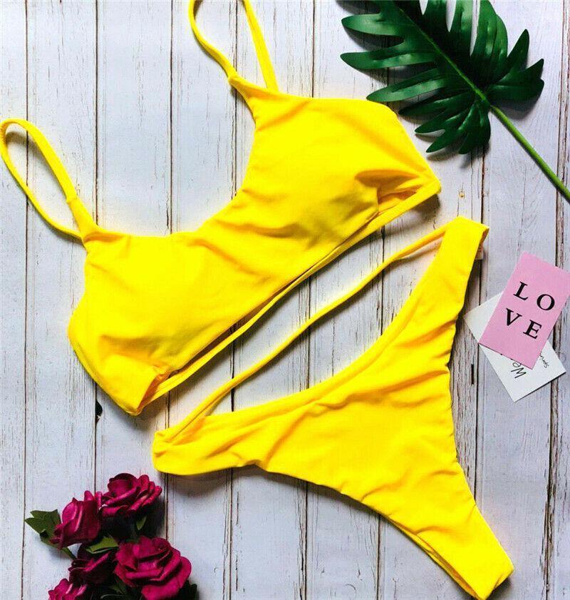 Leopard Print Solid Bikini Set Suits Swimwear-STYLEGOING