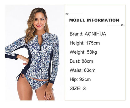 Women Long Sleeve Surfing Swimsuit-STYLEGOING