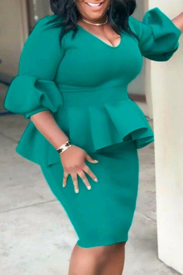 Plus Size Bodycon Ruffle Midi Dress-STYLEGOING