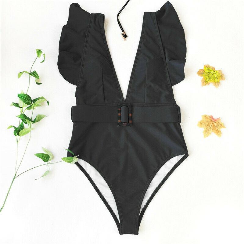 Sexy Solid Falbala Bikini with Buckle-STYLEGOING