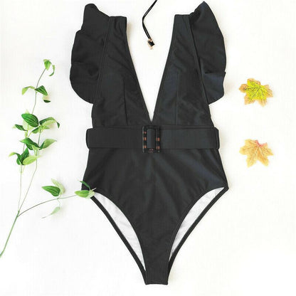 Sexy Solid Falbala Bikini with Buckle-STYLEGOING