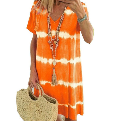 Summer Tie-dye Short Sleeve Mini Sundress-STYLEGOING