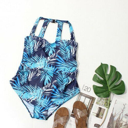 Plus Size Halter Blue Monokini-STYLEGOING