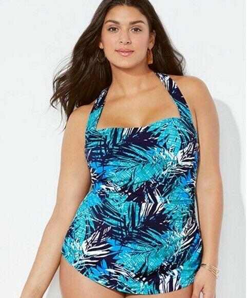 Plus Size Halter Blue Monokini-STYLEGOING