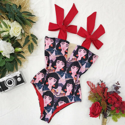 Sexy Face Print One Piece Monokini-STYLEGOING
