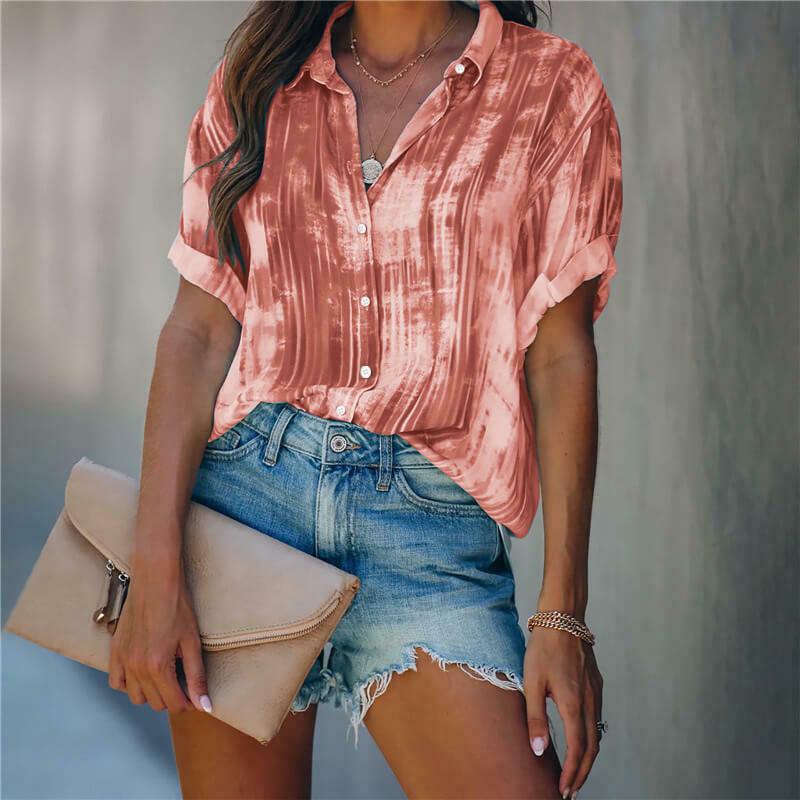 Women Tie-dye Bat Short Sleeve Chiffon Blouse-STYLEGOING