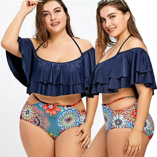 Plus Size High Waist Ruffle Bra Bikini-STYLEGOING