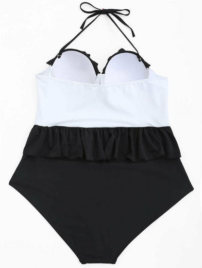 Black Plus Size Beachwear Monokini-STYLEGOING