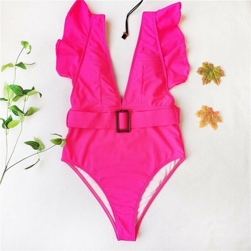 Sexy Solid Falbala Bikini with Buckle-STYLEGOING