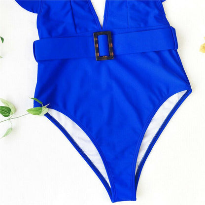 Sexy Solid Falbala Bikini with Buckle-STYLEGOING