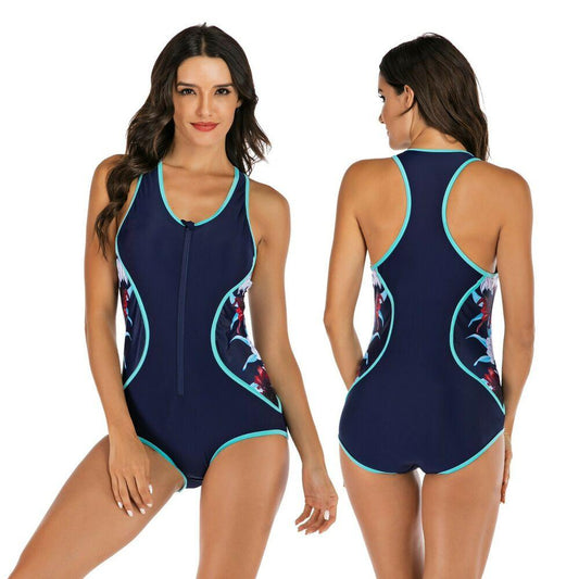 Women Zip Front Sexy One Piece Swimsuit-STYLEGOING