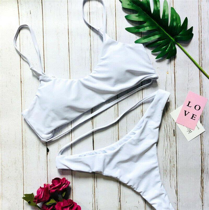 Leopard Print Solid Bikini Set Suits Swimwear-STYLEGOING