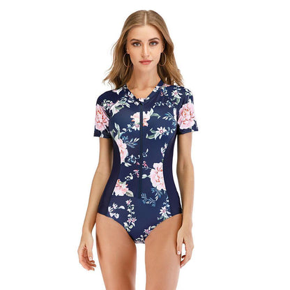 Floral Short Sleeve One Piece Swimwear-STYLEGOING