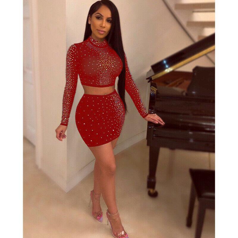Women Bodycon Crop Top Skirt Set-STYLEGOING