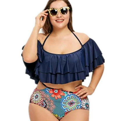 Plus Size High Waist Ruffle Bra Bikini-STYLEGOING