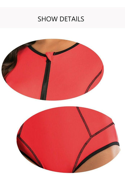 Red Long Sleeves One Piece Swimsuit-STYLEGOING