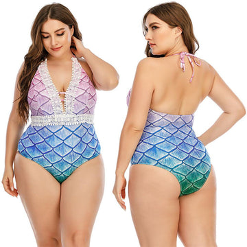 Plus Size One Piece Halter Swimwear-STYLEGOING