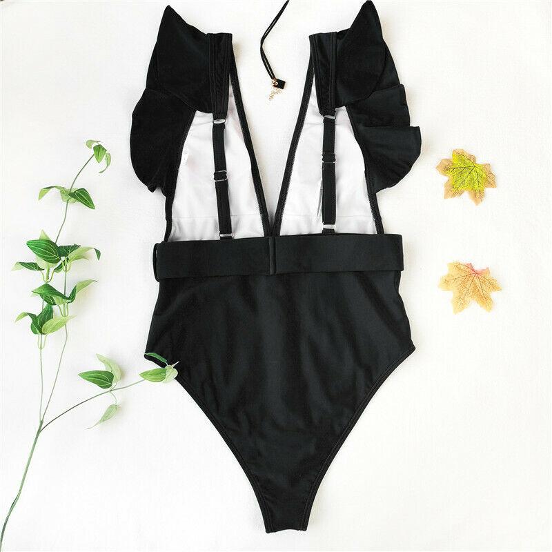 Sexy Solid Falbala Bikini with Buckle-STYLEGOING