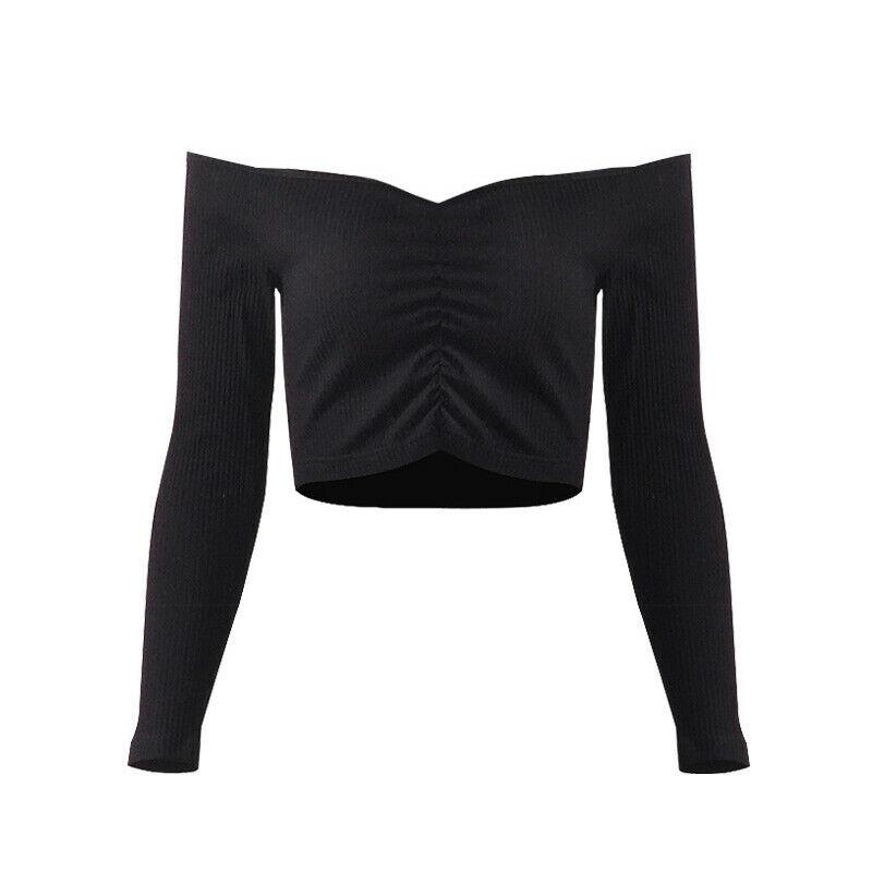 Sexy Slim Off Shoulder Crop Tops-STYLEGOING