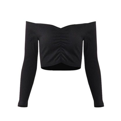 Sexy Slim Off Shoulder Crop Tops-STYLEGOING