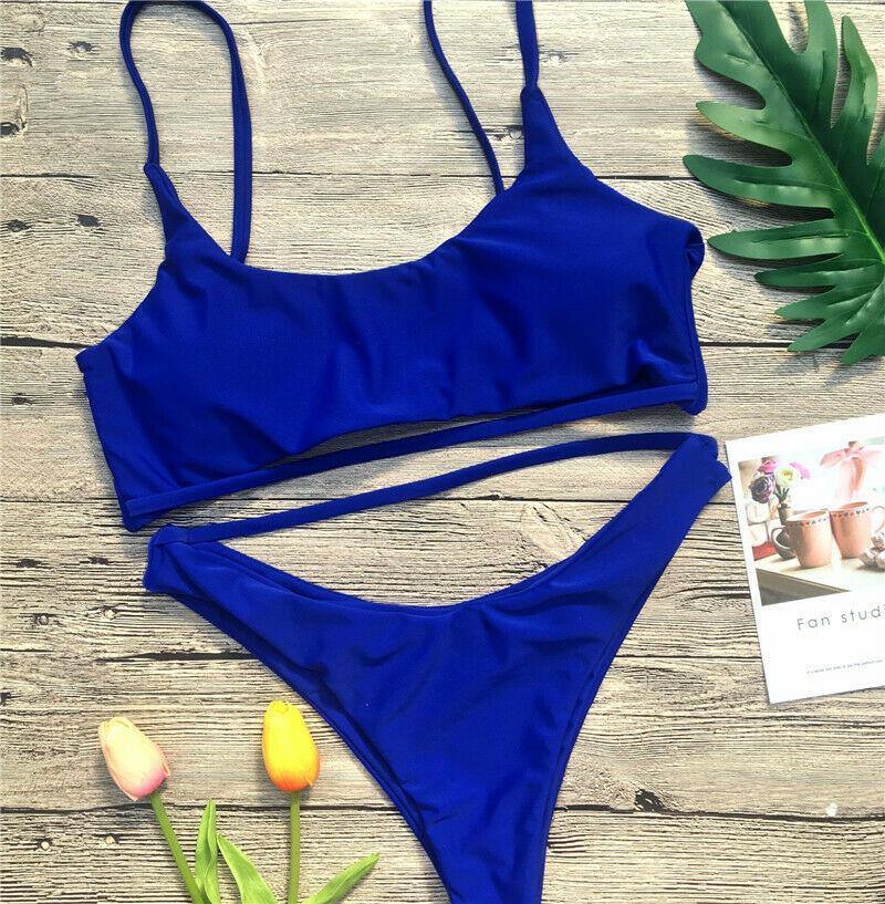 Leopard Print Solid Bikini Set Suits Swimwear-STYLEGOING