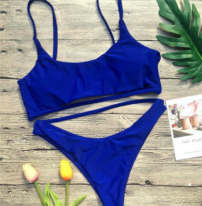 Leopard Print Solid Bikini Set Suits Swimwear-STYLEGOING