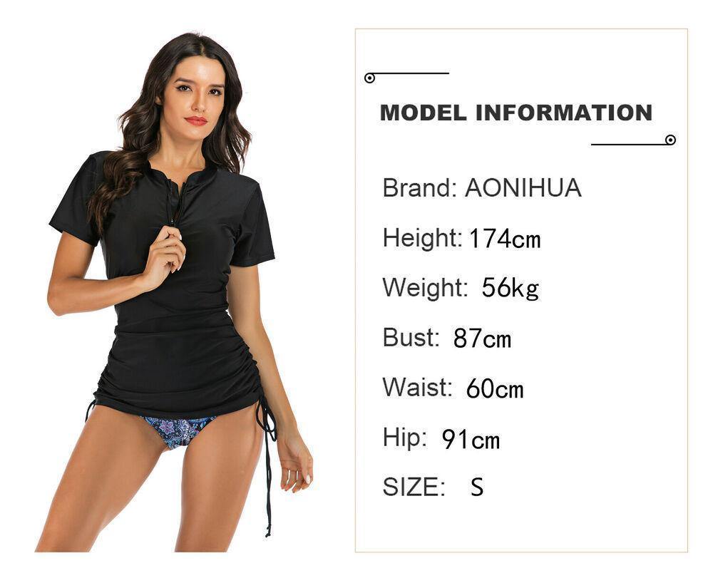 Black Short Sleeve Two Piece Swimsuit-STYLEGOING
