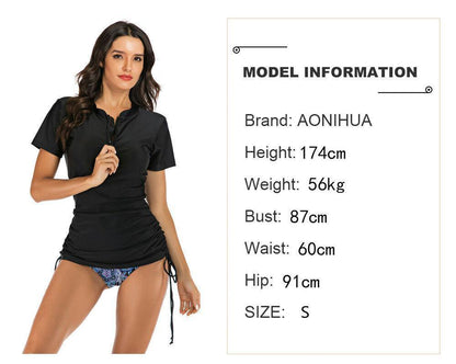 Black Short Sleeve Two Piece Swimsuit-STYLEGOING
