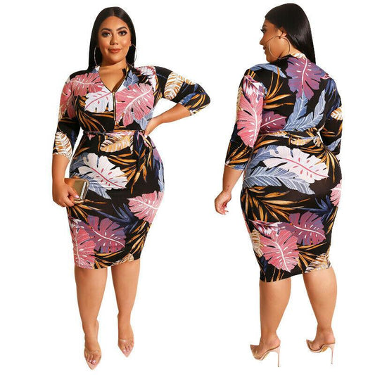 Plus Size Casual Flower Midi Dresses-STYLEGOING