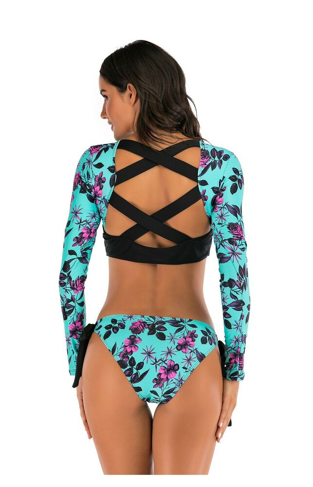 Long Sleeve Two Piece Rash Guard Swimwear-STYLEGOING