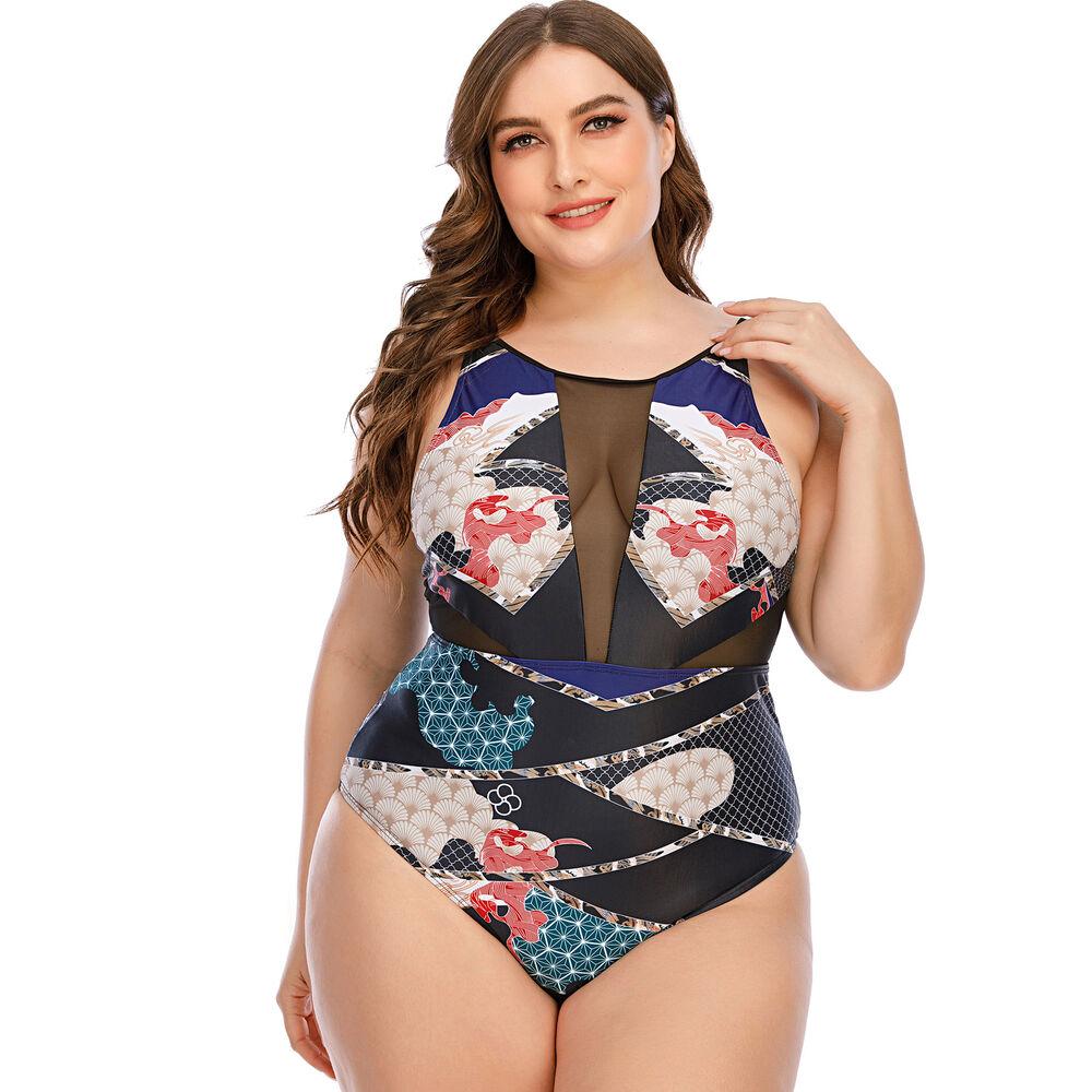 Womens Plus Size Floral Monokini-STYLEGOING