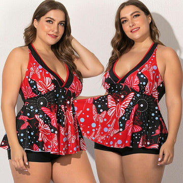 Plus Size Stripe Floral Swimwear Bikini-STYLEGOING