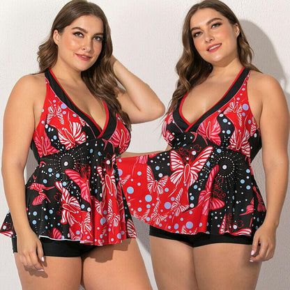 Plus Size Stripe Floral Swimwear Bikini-STYLEGOING