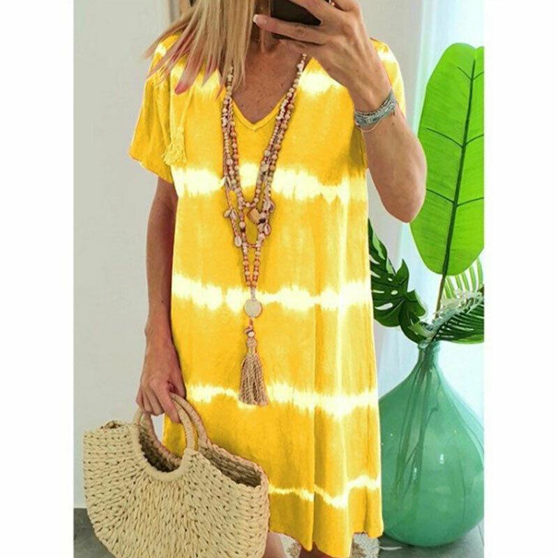 Summer Tie-dye Short Sleeve Mini Sundress-STYLEGOING