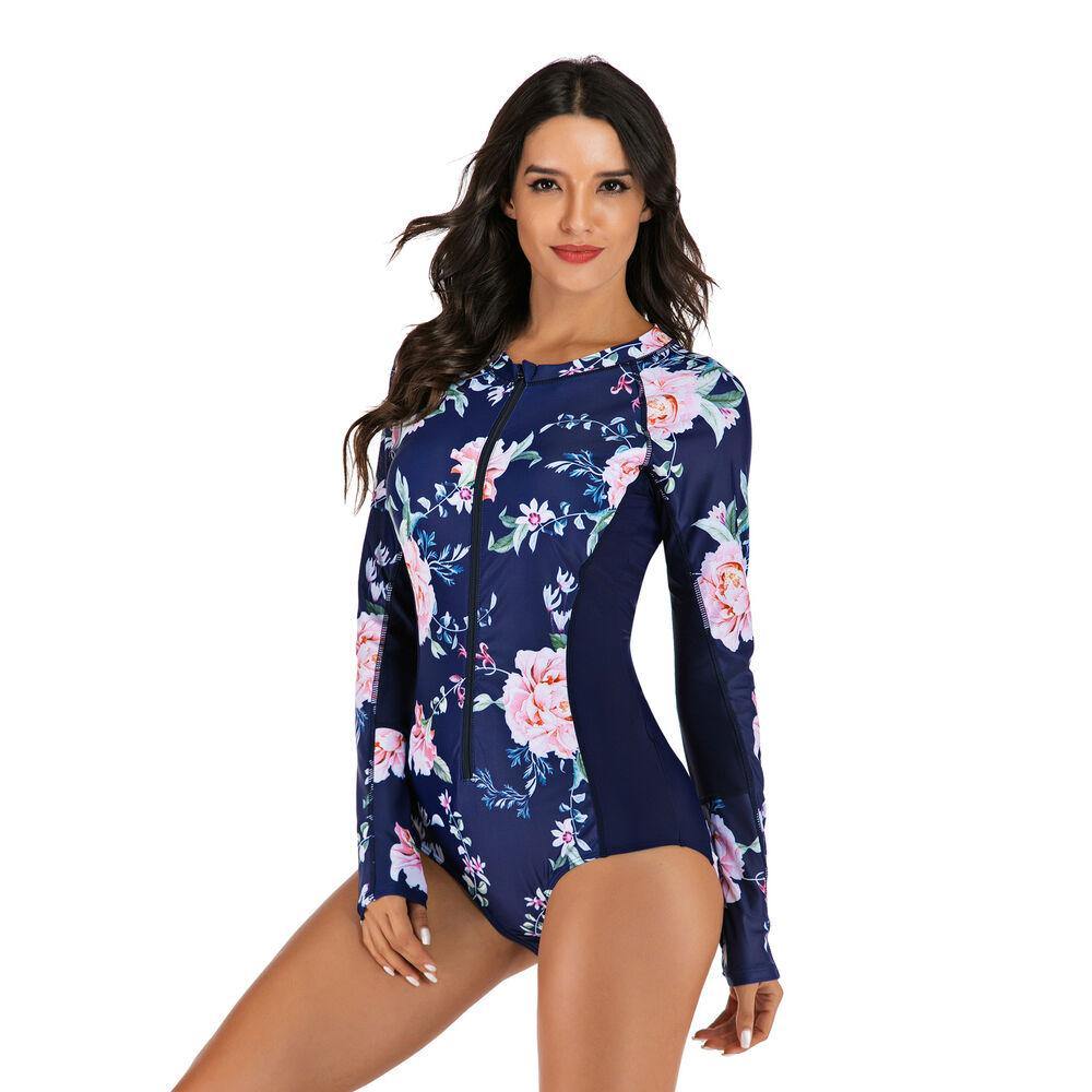 Rash Guard Zipper One Piece Swimsuit-STYLEGOING