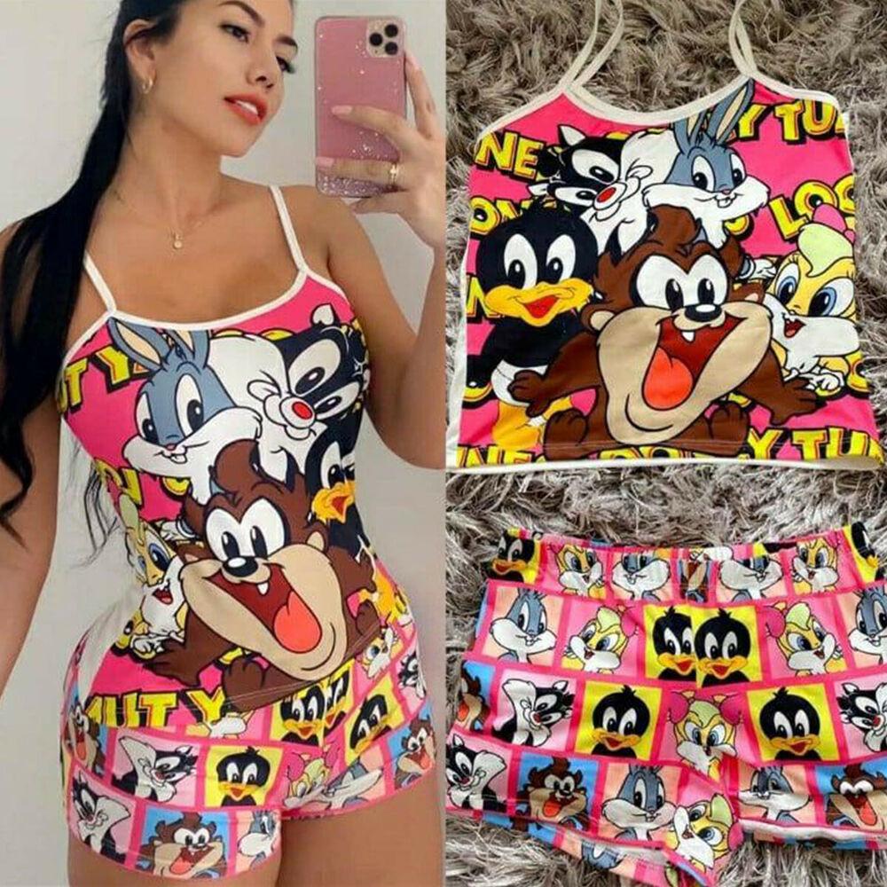 Cartoon Spaghetti Strap Vest Shorts Suit-STYLEGOING