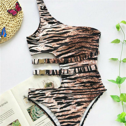 Leopard Print Sexy Bikini with Metal Buckle-STYLEGOING