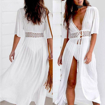 Women White Sarong Kimono n Dress-STYLEGOING
