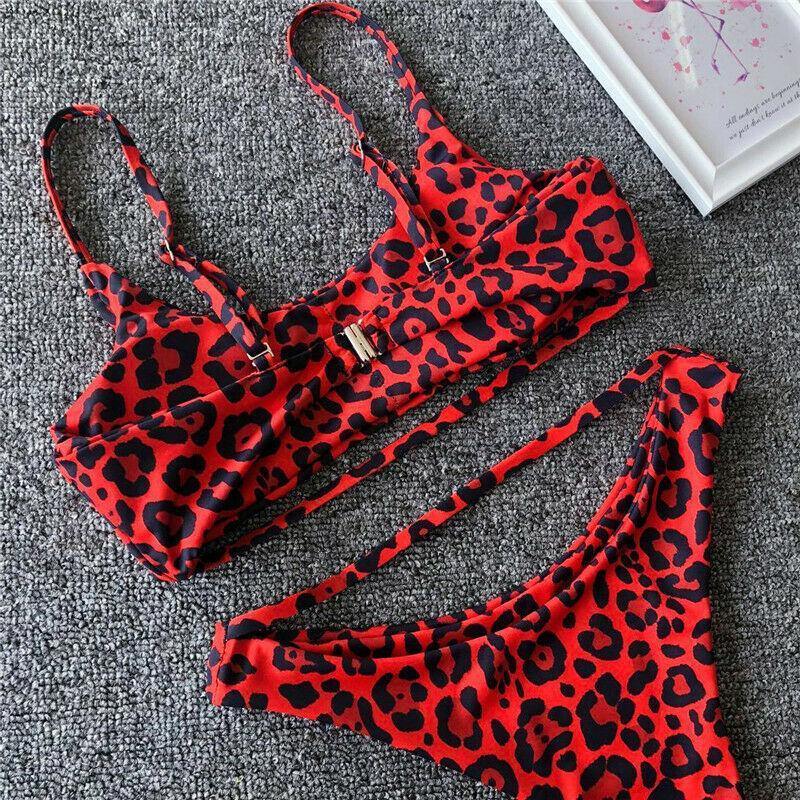 Leopard Print Solid Bikini Set Suits Swimwear-STYLEGOING
