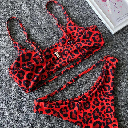 Leopard Print Solid Bikini Set Suits Swimwear-STYLEGOING