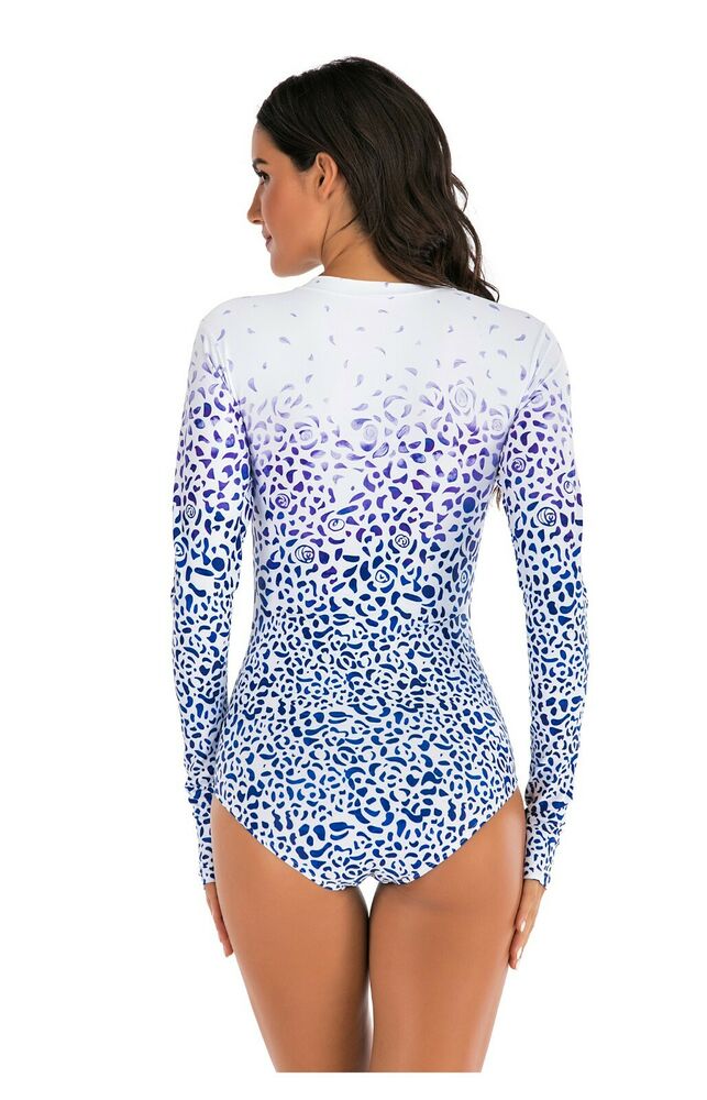 Long Sleeve Zip Front Rash Guard Swimsuit-STYLEGOING