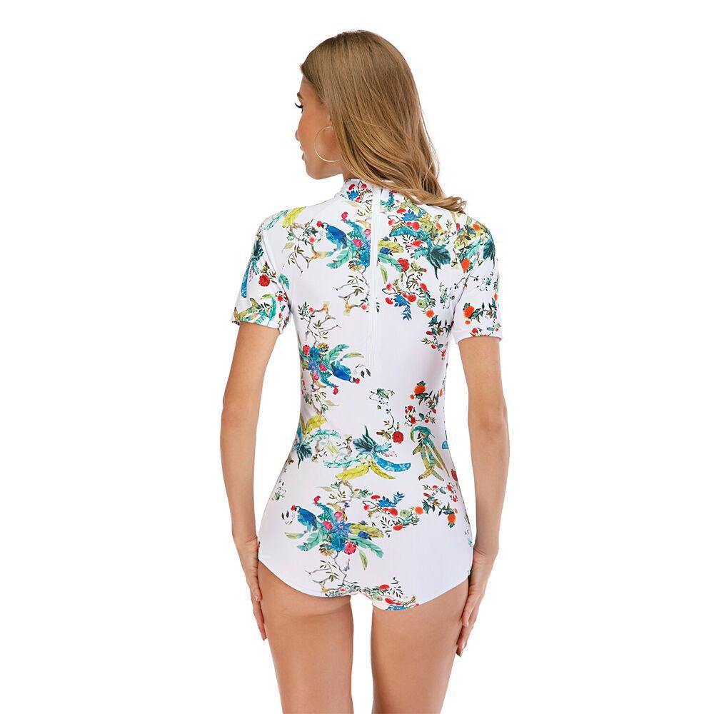 Floral Short Sleeve One Piece Swimwear-STYLEGOING