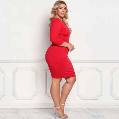Plus Size Casual Long Sleeve Short Dress-STYLEGOING