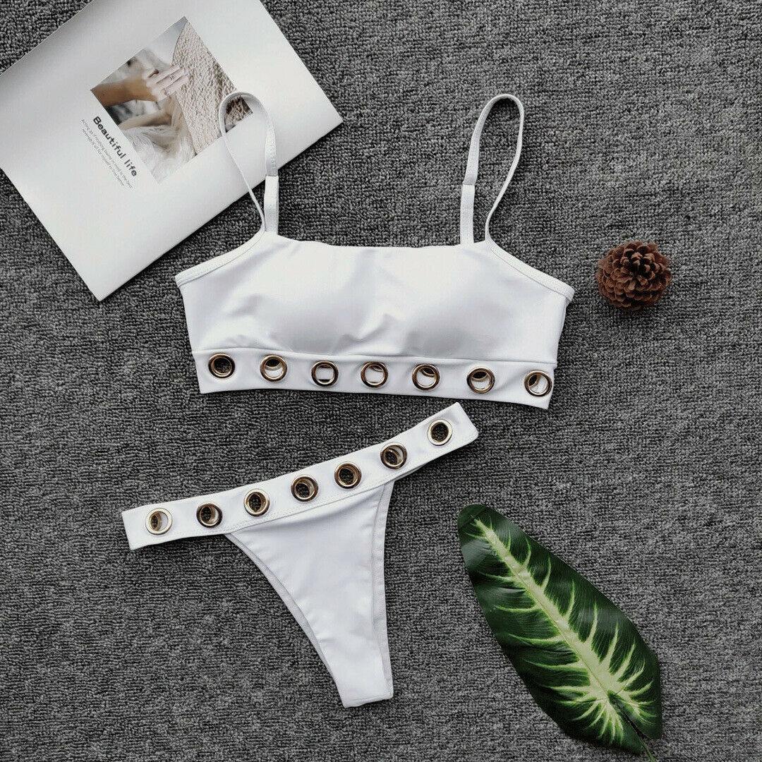 White Sexy Swimwear Triangle Bikini Set-STYLEGOING