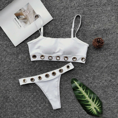 White Sexy Swimwear Triangle Bikini Set-STYLEGOING