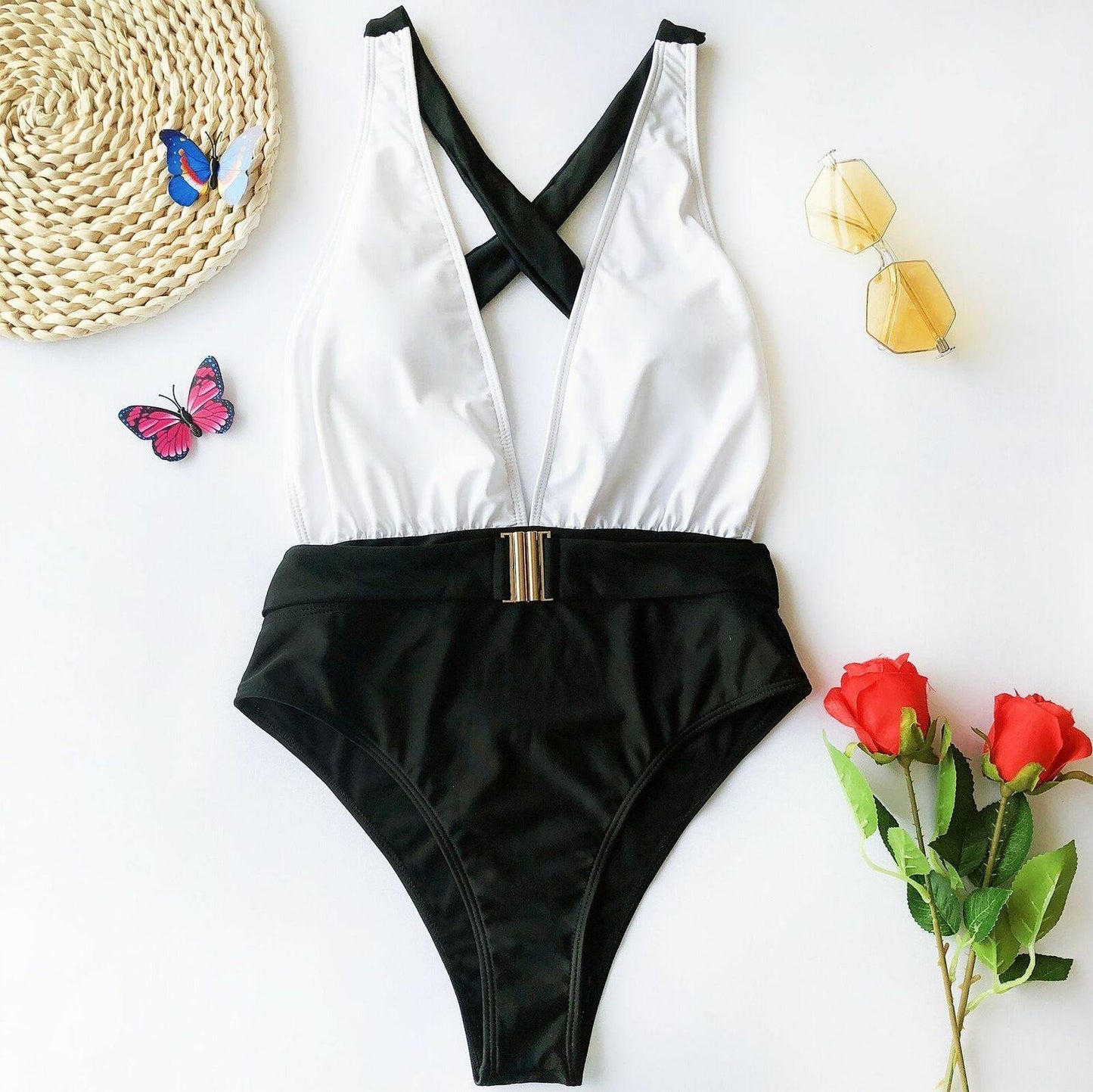 Womens Cross Back One Piece Monokini-STYLEGOING