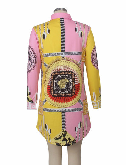 Womens Long Sleeve Mini Shirt Dress-STYLEGOING