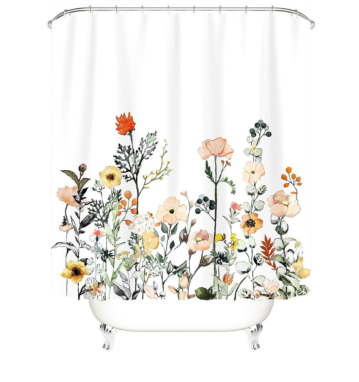 Floral Fabric Shower Curtains-STYLEGOING
