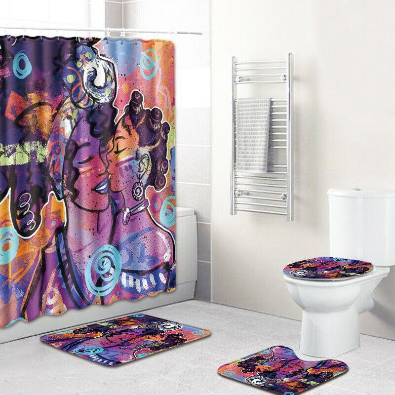 African Woman Shower Curtain Bathroom Rug Set Bath Mat Non-Slip Toilet Lid Cover-STYLEGOING